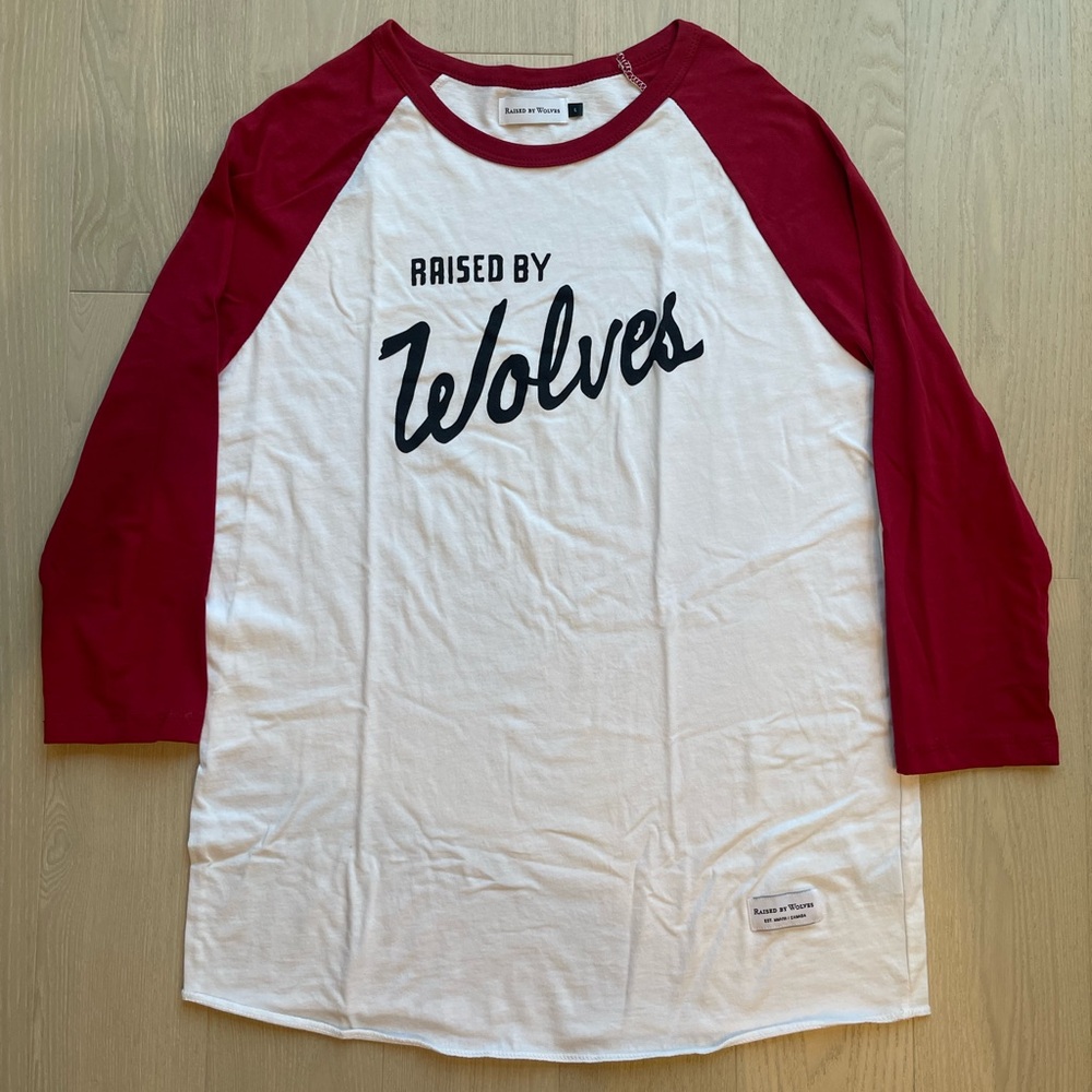 Vintage and Rare Raised by Wolves Red and White Raglan 3/4 Sleeve Drop 1 Size L
